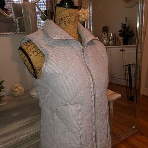 Peach Love Blue and white seer sucker vest